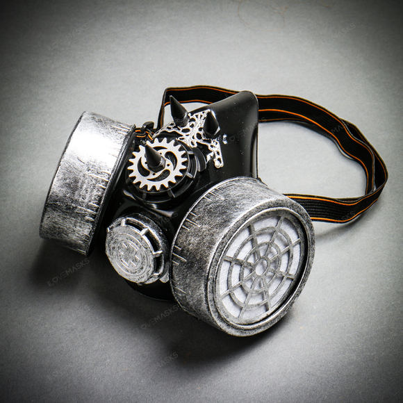 Half Face Steampunk Costume Mask - Black Silver - Picture 3 of 9